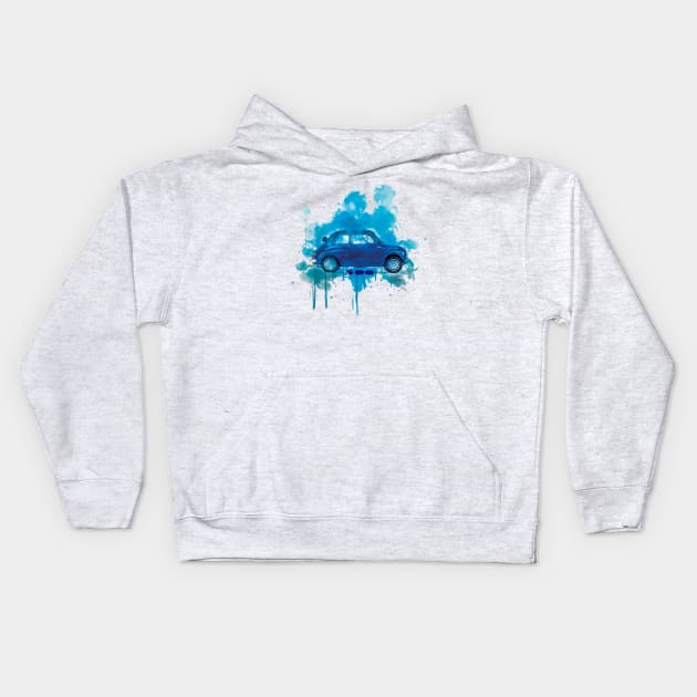 Fiat 500 open Aqua Splash Blue Kids Hoodie by AaaahEeeekStudio